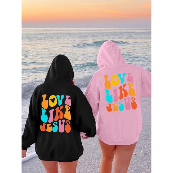 Women Christian Love Like Jesus Hoodie Cotton Blend Religious Faith Shirt - Picture 5 of 5